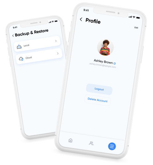 Backup & Restore hero image showing Smart Transfer backing up contacts and bookmarks securely.
