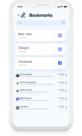 Bookmark Manager search screen for quickly finding saved bookmarks.