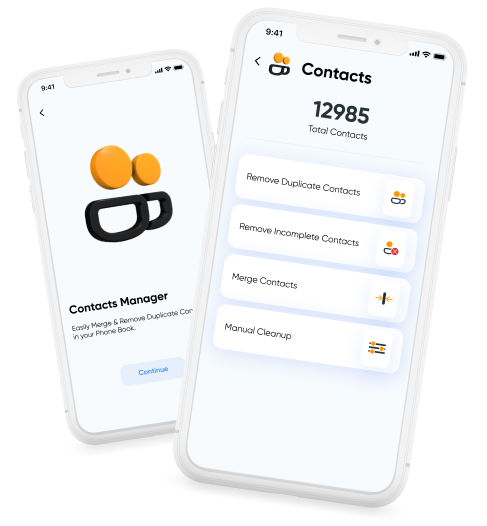 Contacts Cleaner hero image showing Smart Transfer cleaning, merging, and managing phone contacts.