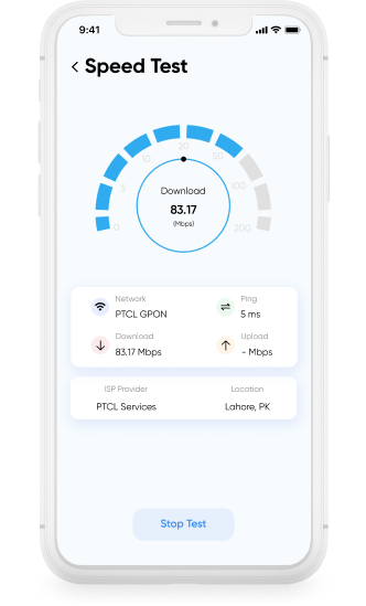Network Information speed test screen measuring download and upload speed.
