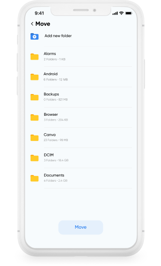 Storage Manager file manager screen organizing folders and files efficiently.