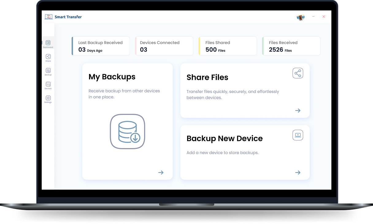 Smart Transfer Desktop app for Windows to back up, restore, and share mobile data.